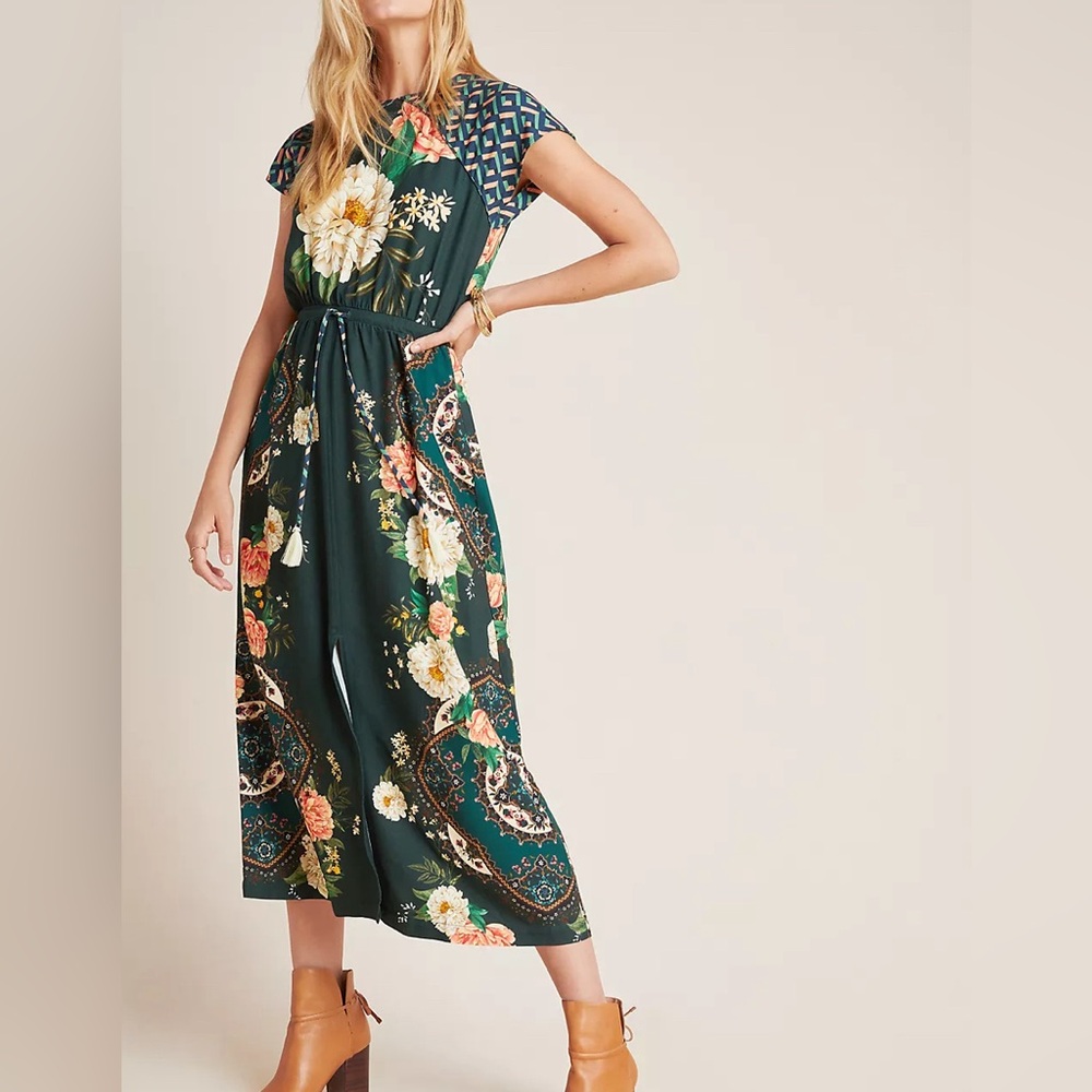 Anthropologie x Farm Rio Emerald Maxi Dress